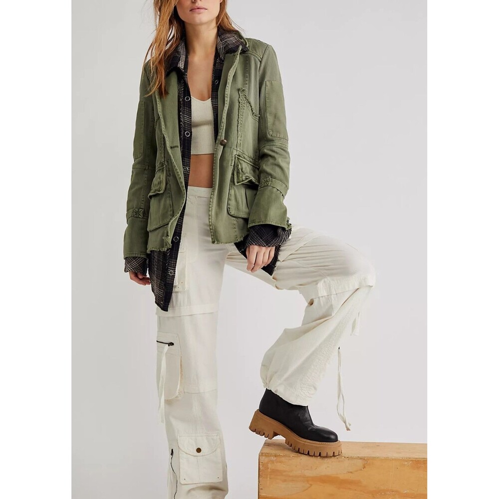 Free People Harlow Jacket Blazer Coat Top Long Sleeves Solid Cotton S 288219 - Picture 1 of 12